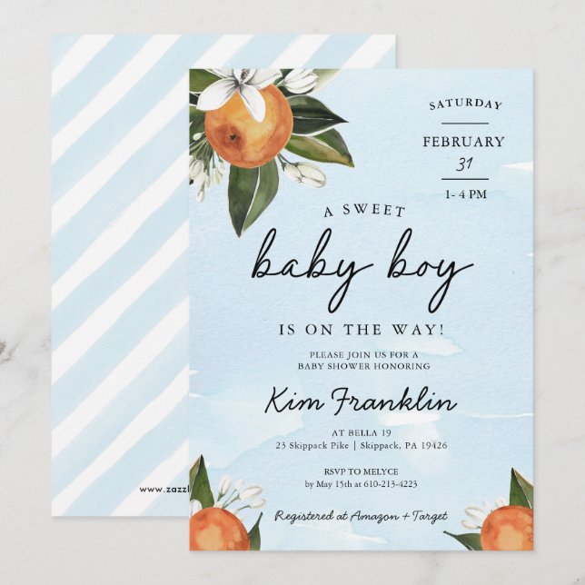 Invitación Un niño dulce está en camino Naranja de clementina (Anverso / Reverso)