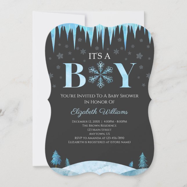 Invitación Un niño en Baby Shower de invierno con copas de ni (Anverso)