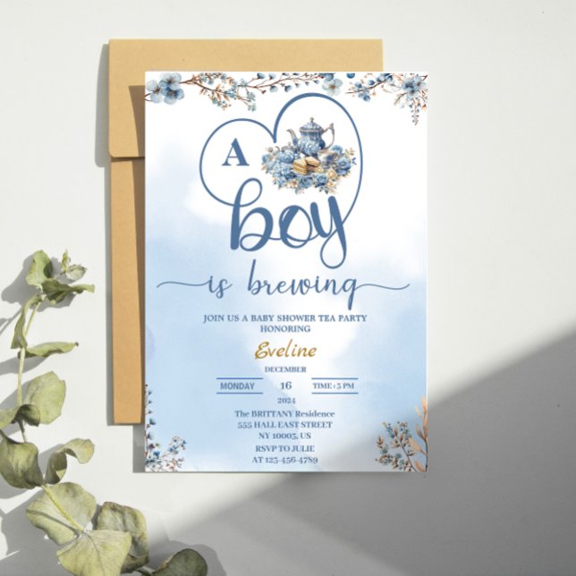 Invitación un niño está preparando una fiesta de té para baby (Subido por el creador)