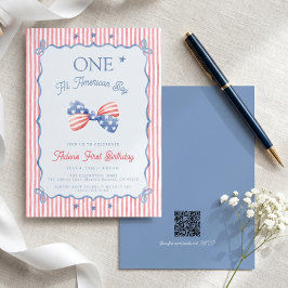 Invitación Un niño estadounidense QR Code cumpleaños 1