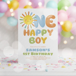 Invitación Un Niño Feliz Cumpleaños 1 Sol Azul