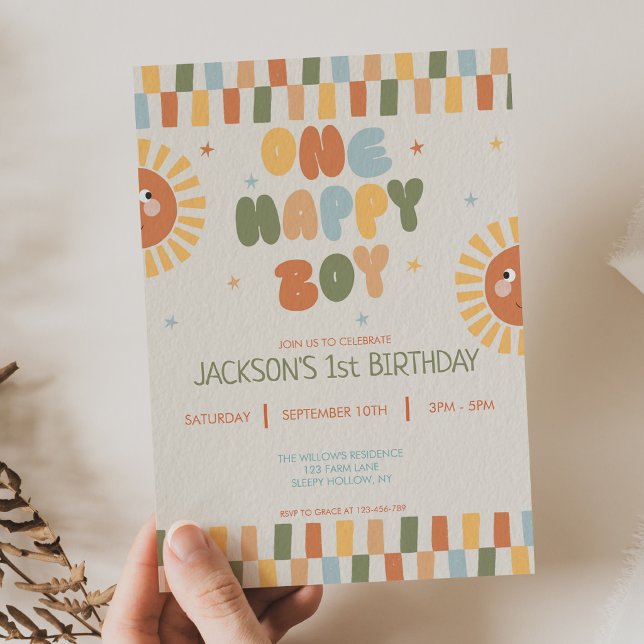 Invitación Un Niño Feliz Cumpleaños Boho Sol 1er Cumpleaños (Subido por el creador)