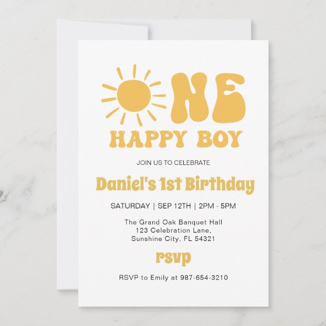 Invitación Un Niño Feliz, Cumpleaños del Sol 1ro (Anverso)