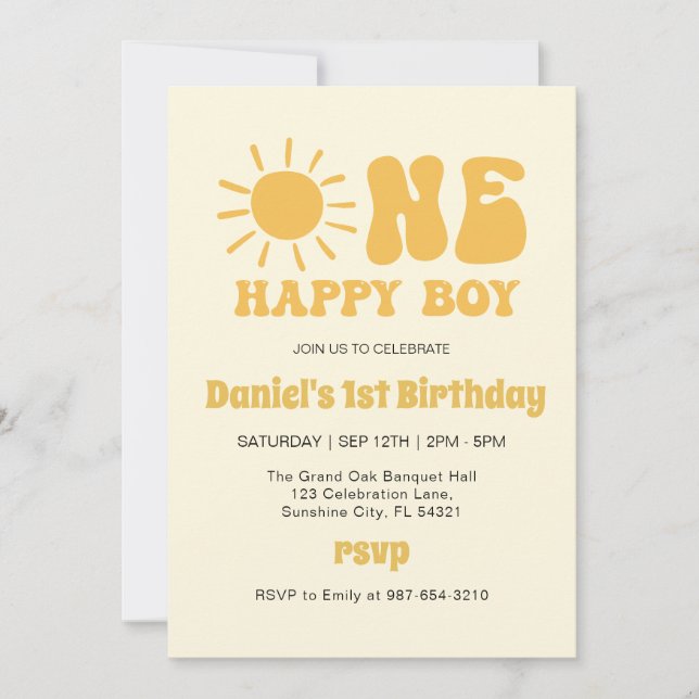 Invitación Un Niño Feliz, Cumpleaños Sunshine 1er (Anverso)