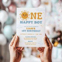 Un niño feliz primer cumpleaños invitación, tema d