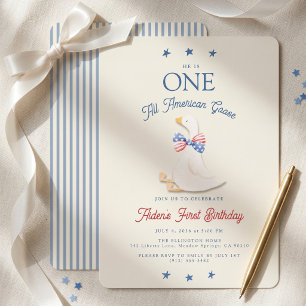 Invitación Un niño ganso totalmente americano cumple 1 año