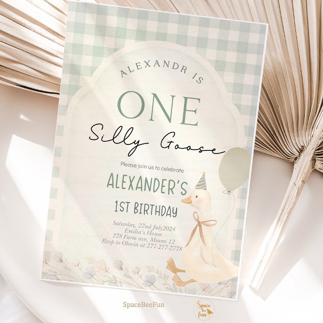 Invitación Un niño groso y tonto primer cumpleaños (one silly goose birthday, silly goose 1st birthday, goose birthday invite, boy first birthday, funny)
