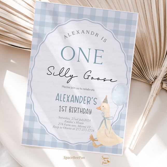 Invitación Un niño groso y tonto primer cumpleaños (one silly goose birthday, silly goose 1st birthday, goose birthday invite, boy first birthday, funny)