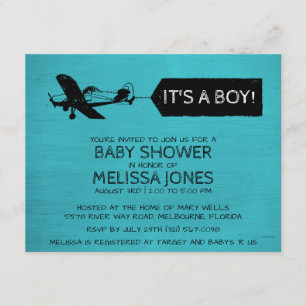 Invitación Un niño invitado en Baby Shower a un avión turques