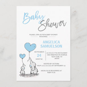 Invitación Un niño moderno, un elefante de mami azul y Baby S