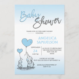 Invitación Un niño moderno, un elefante de mami azul y Baby S