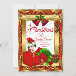 Invitación Un niño Navidad Chica Baby Shower Red Gold 2