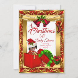 Invitación Un niño Navidad Chica Baby Shower Red Gold AA2