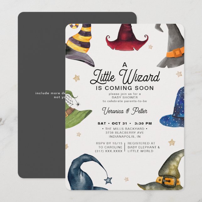 Invitación Un niño pequeño mago gris Halloween Baby Shower (Anverso / Reverso)