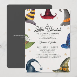 Invitación Un niño pequeño mago gris Halloween Baby Shower