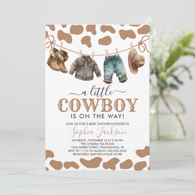 Invitación Un niño pequeño y salvaje Cowboy Baby Shower de We (Anverso de pie)