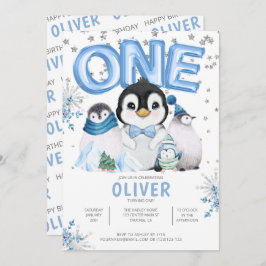 Invitación Un niño pingüino de invierno primer cumpleaños