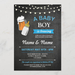 Invitación Un niño que prepara cerveza de ducha Blue Chalk in