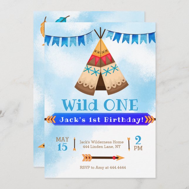 Invitación Un niño salvaje de primer cumpleaños (Anverso / Reverso)