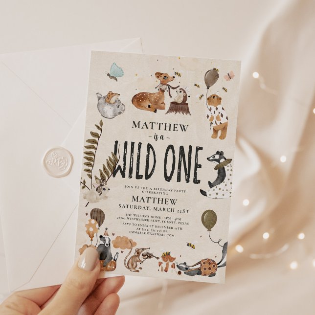 Invitación Un niño salvaje encantador de Woodland Primer cump (Subido por el creador)