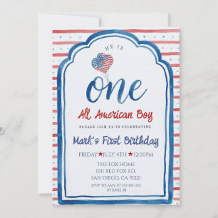 Invitación Un Niño Todo Americano Cumpleaños 4 De Julio Prime
