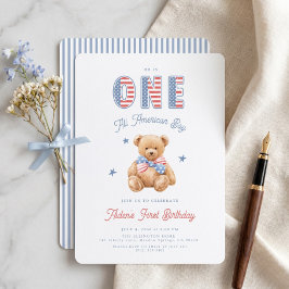 Invitación Un niño totalmente americano cumple 1 año el 4 de 