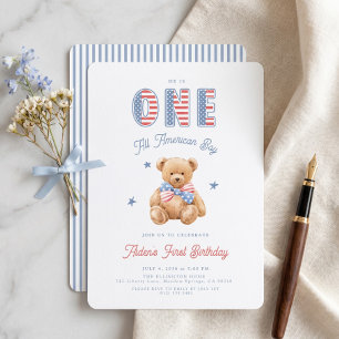 Invitación Un niño totalmente americano cumple 1 año el 4 de 