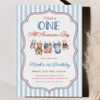 Invitación Un niño totalmente americano patriótico cumpleaños