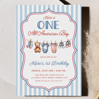 Invitación Un niño totalmente americano patriótico cumpleaños