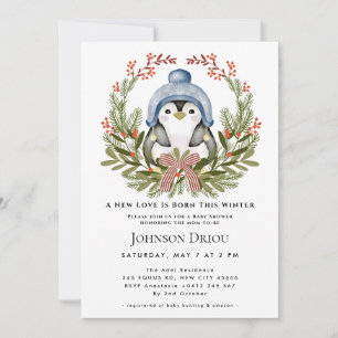 Invitación Un nuevo amor nace este invierno Cría de pingüino 
