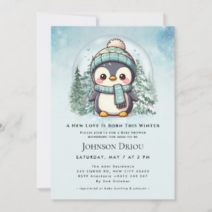 Invitación Un nuevo amor nace este invierno Pingüino bebé de 
