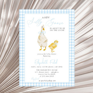 Invitación Un nuevo Baby Shower azul de Gingham