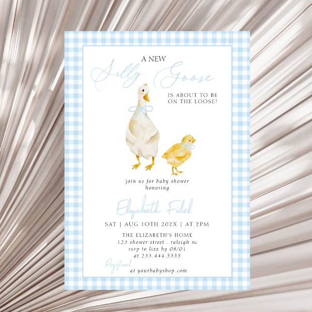 Invitación Un nuevo Baby Shower azul de Gingham (Subido por el creador)