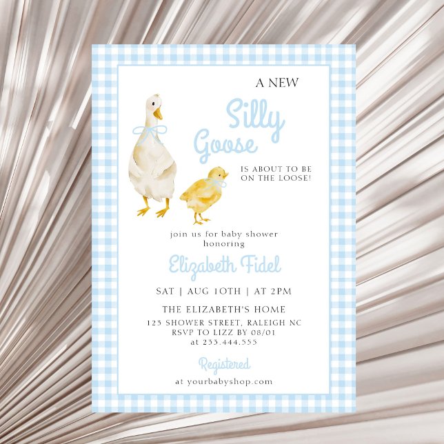 Invitación Un nuevo Baby Shower azul de Gingham (Subido por el creador)