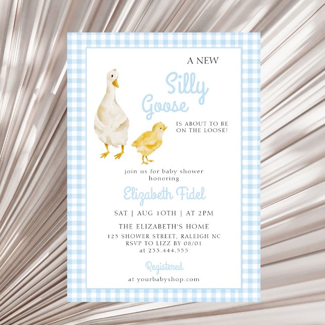 Invitación Un nuevo Baby Shower azul de Gingham (Subido por el creador)
