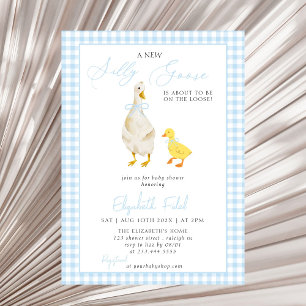 Invitación Un nuevo Baby Shower azul de Gingham