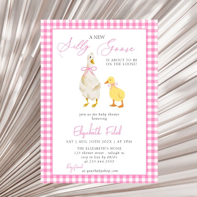 Invitación Un nuevo Baby Shower rosado de Gingham (Subido por el creador)