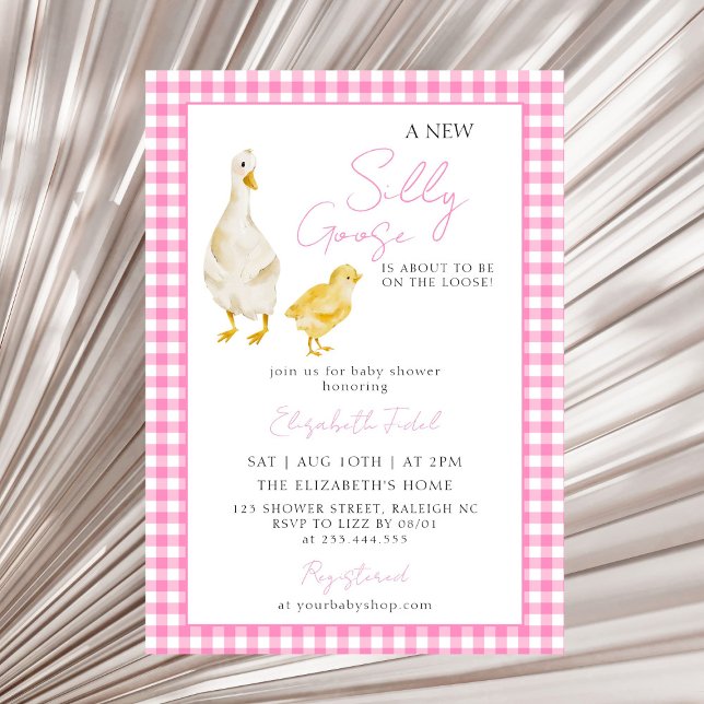 Invitación Un nuevo Baby Shower rosado de Gingham (Subido por el creador)