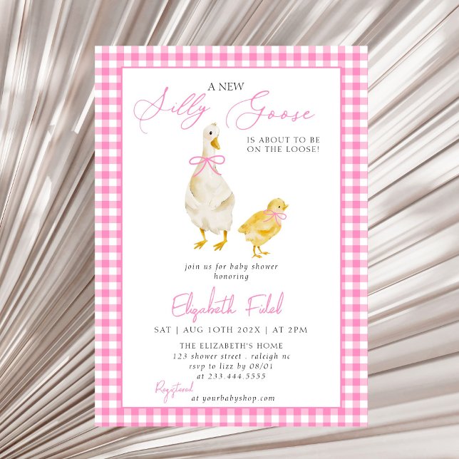 Invitación Un nuevo Baby Shower rosado de Gingham (Subido por el creador)