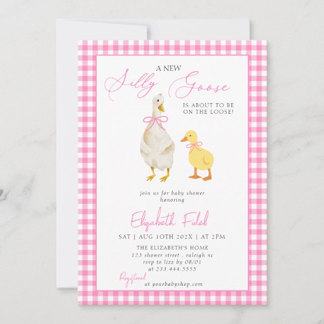 Invitación Un nuevo Baby Shower rosado de Gingham (Anverso)