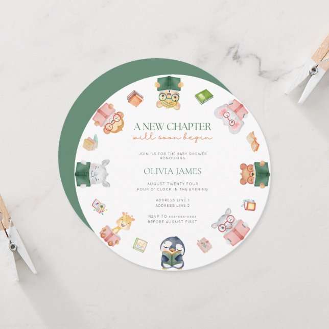 Invitación Un nuevo capítulo comenzará pronto la ducha de beb (Anverso/Reverso In Situ)