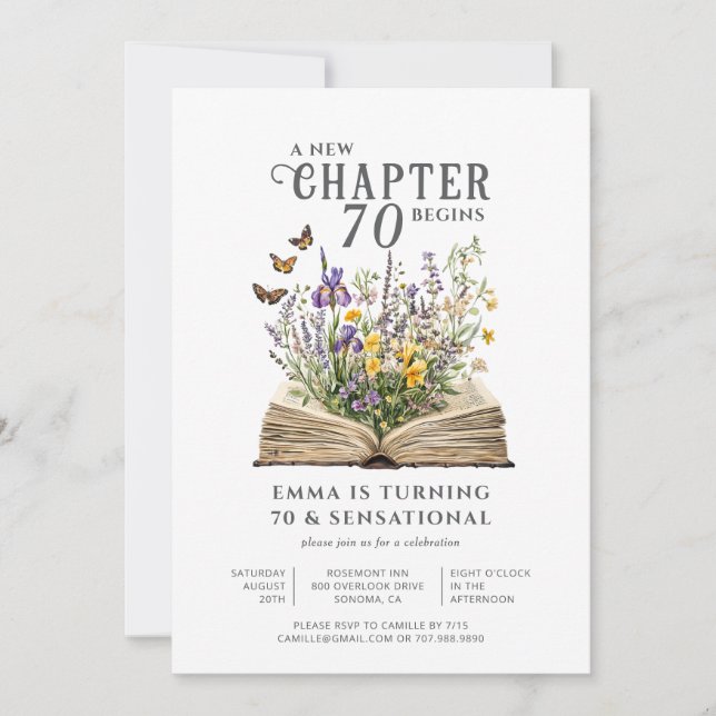 Invitación Un Nuevo Capítulo Comienza 70 y Cumpleaños Sensaci (Anverso)