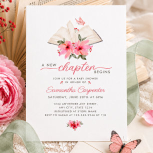 Invitación Un nuevo capítulo comienza baby shower floral de l
