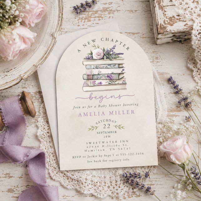 Invitación Un Nuevo Capítulo Comienza Chic Floral Libro Baby  (A New Chapter Begins Chic Floral Book Baby Shower Invitation
)