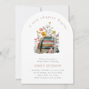 Invitación Un nuevo capítulo comienza con libros florales y d