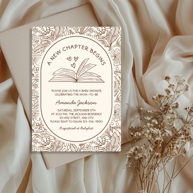Invitación Un Nuevo Capítulo Comienza Ducha de Bebé Literaria (A New Chapter Begins Literary Baby Shower Invitation)