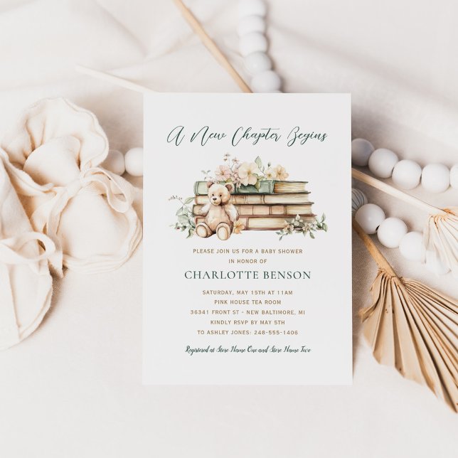 Invitación Un Nuevo Capítulo Comienza Fiesta de Bebé de Libro (Subido por el creador)