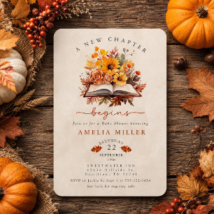 Invitación Un Nuevo Capítulo Comienza Libro Floral de Otoño B