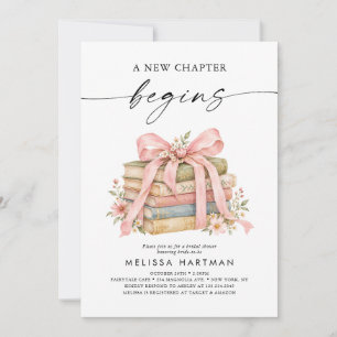 Invitación Un Nuevo Capítulo Comienza Libros con Lazo Rosa De
