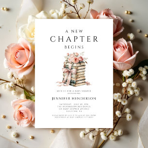 Invitación Un Nuevo Capítulo Comienza Libros de Lazo Rosa Fie